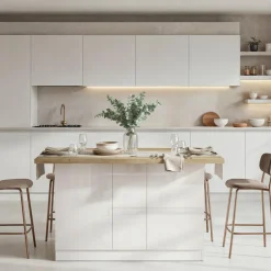 Isola da Cucina Bianco Lucido Marrone Rovere 3 Ripiani 6 Vani 160x80x90h cm, 3 Ante Made in Italy - Migani