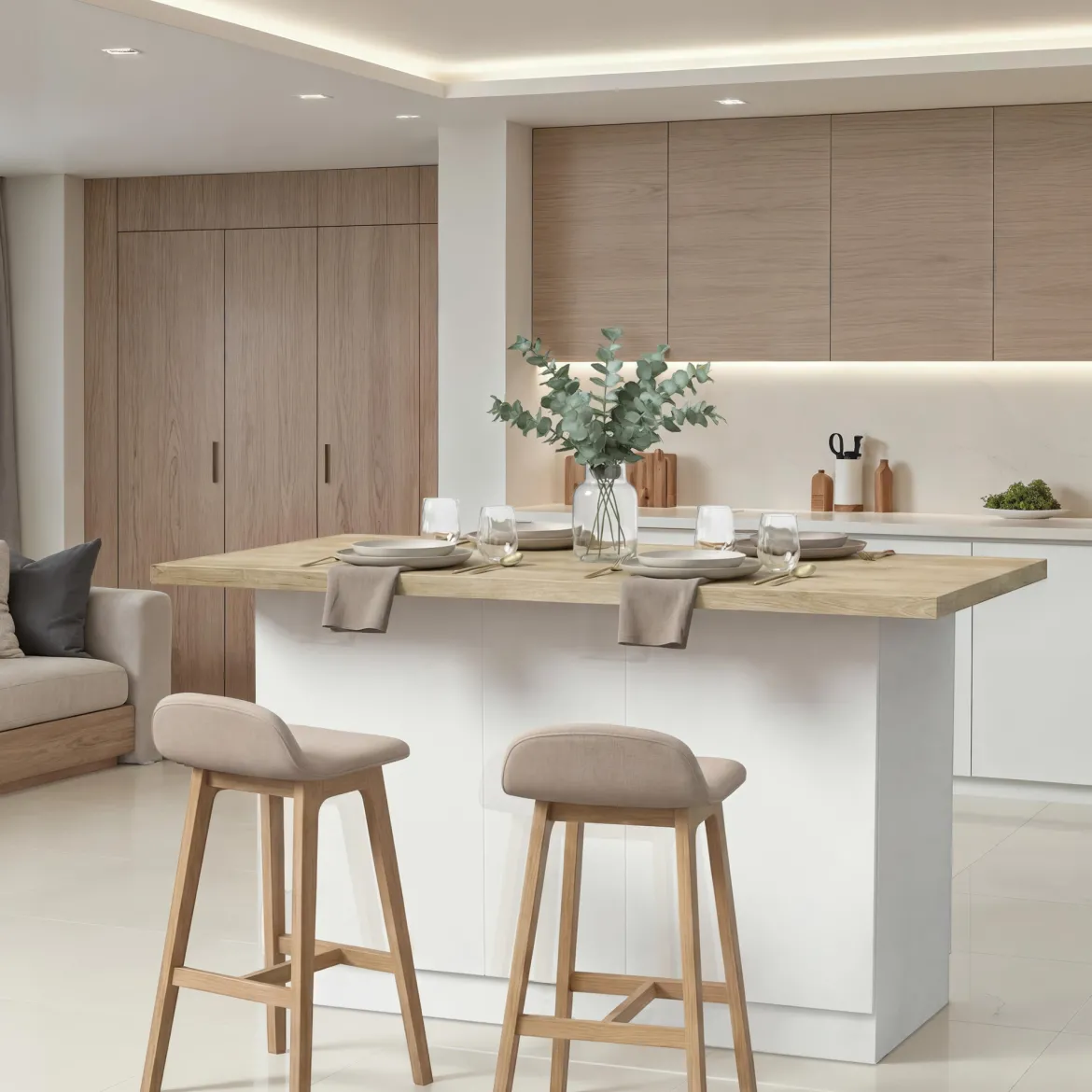Isola da Cucina Bianco Lucido Marrone Rovere 3 Ripiani 6 Vani 160x80x90h cm, 3 Ante Made in Italy - Migani