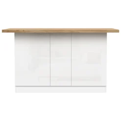 Isola da Cucina Bianco Lucido Marrone Rovere 3 Ripiani 6 Vani 160x80x90h cm, 3 Ante Made in Italy - Migani