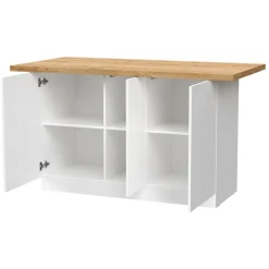 Isola da Cucina Bianco Lucido Marrone Rovere 3 Ripiani 6 Vani 160x80x90h cm, 3 Ante Made in Italy - Migani