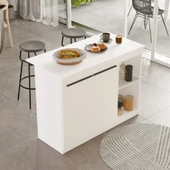 Isola da Cucina Bianco 2 Ripiani 4 Ante 160x60x90h cm, 4 Vani - Oviglio