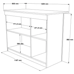 Isola da Cucina Bianco 2 Ripiani 4 Ante 160x60x90h cm, 4 Vani - Oviglio