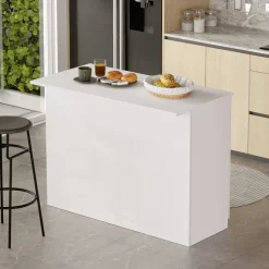 Isola da Cucina Bianco 2 Ripiani 4 Ante 160x60x90h cm, 4 Vani - Oviglio