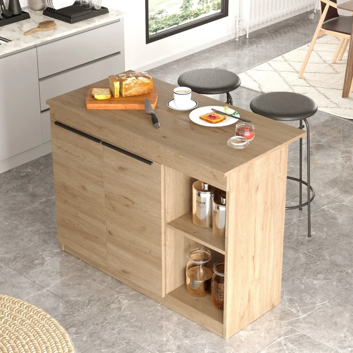Isola da Cucina Marrone Rovere 2 Ripiani 4 Vani 160x60x90h cm, 4 Ante - Fossalto