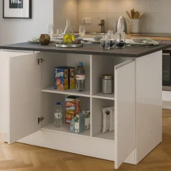 Isola per cucina moderna 155x90x90h cm bianca lucida e ardesia - Tartaro