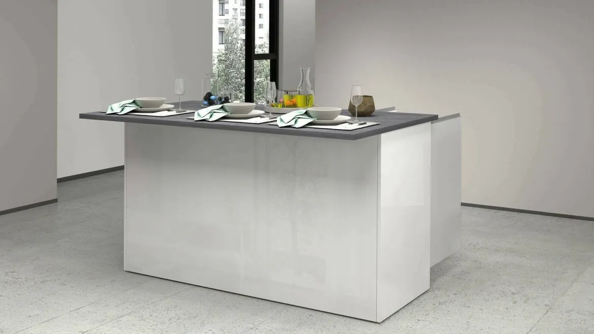 Isola per cucina moderna 155x90x90h cm bianca lucida e ardesia - Tartaro