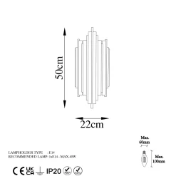 Lampada da Parete oro Attacco e 14 max 40 w Indoor, Materiale Aplique in Metallo - Ceranova