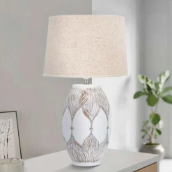 Lampada da Tavolo Bianco Beige Necessaria 1 Lampadina Attacco e27, Paralume - Batabaga