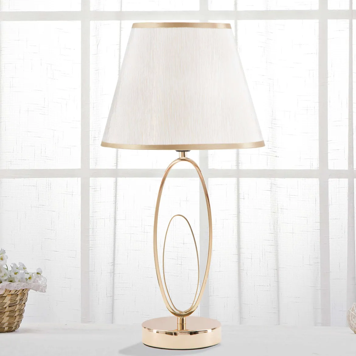Lampada da Tavolo Bianco Crema oro Necessaria 1 Lampadina Attacco e27, Paralume - Kars