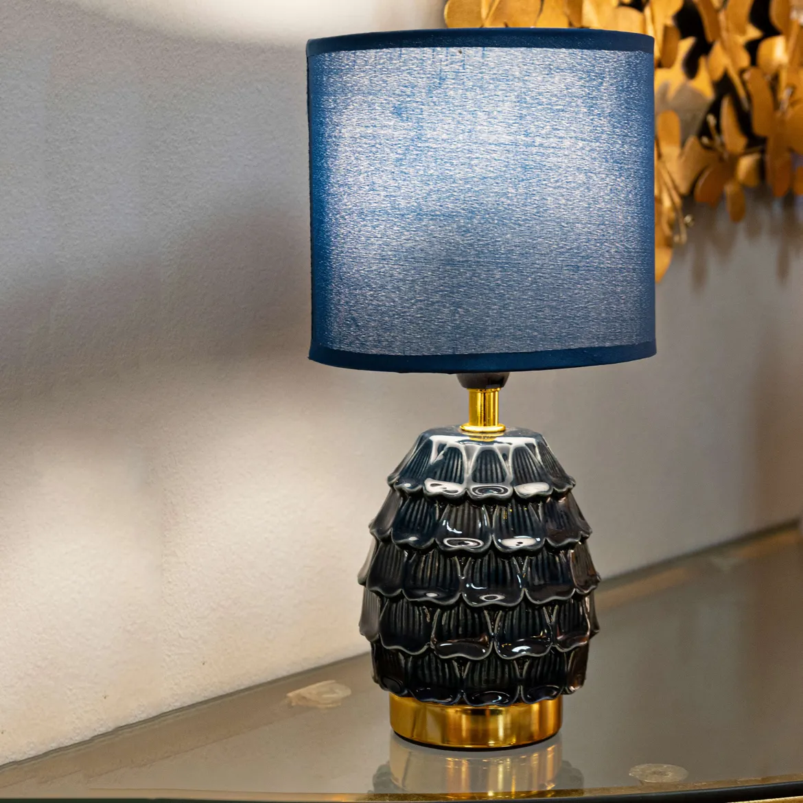 Lampada da Tavolo blu oro Necessaria 1 Lampadina Attacco e14, Paralume - Yakuta