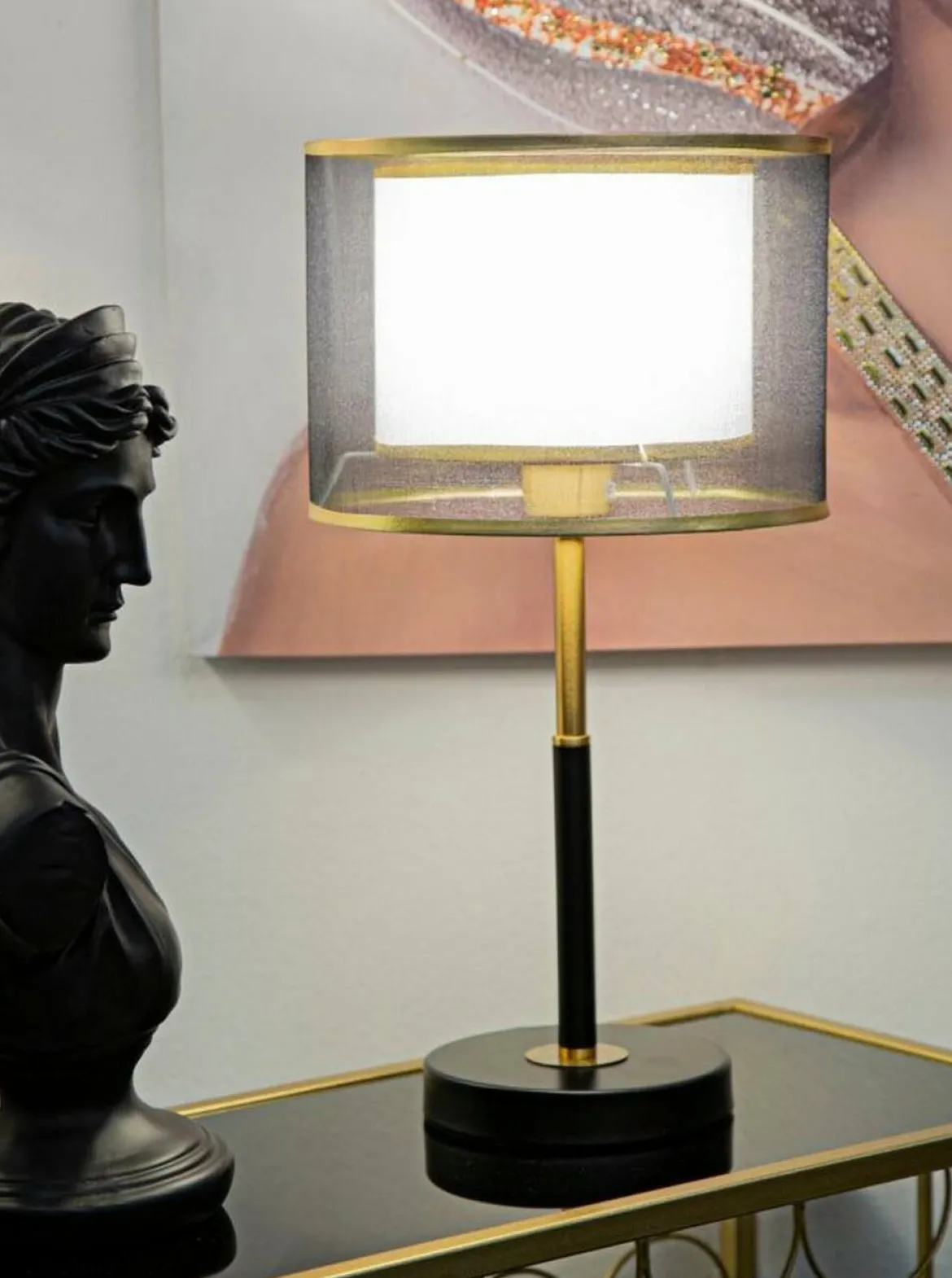 Lampada da tavolo Chiaroscuro, 25x25 h48 cm, Nero e Oro
