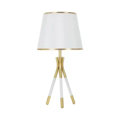Lampada da tavolo Gongbi, 28x28 h57 cm, Bianco e Oro