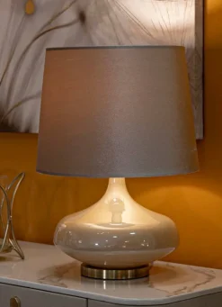 Lampada da tavolo Greci, 35x35 h51 cm, Bianco perla