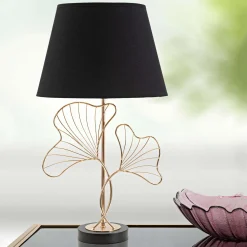 Lampada da Tavolo Nero oro Necessaria 1 Lampadina Attacco e27, Paralume - Hida