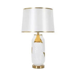 Lampada da tavolo Trompe, 40x40 h70 cm, Bianco e Oro
