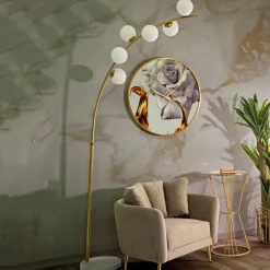 Lampada da Terra Bianco Marmo oro Necessarie 6 Lampadine Attacco e14, Interruttore Pedaliera - Bale