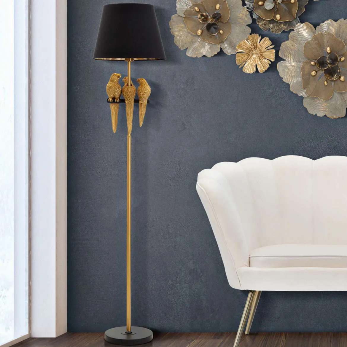 Lampada da Terra Nero oro Necessaria 1 Lampadina Attacco e27, Paralume - Dariha