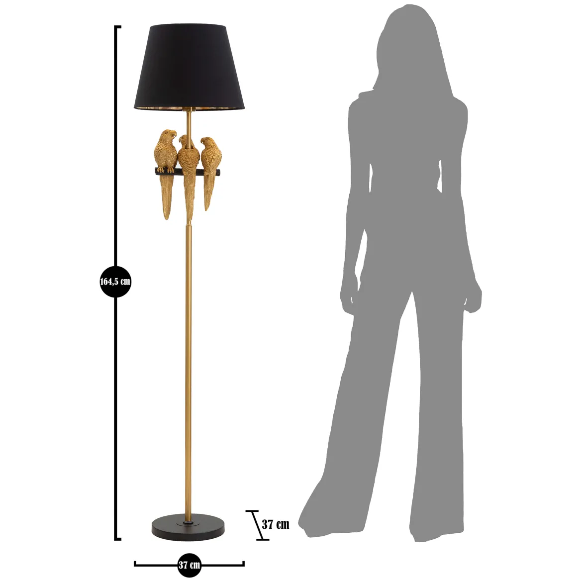 Lampada da Terra Nero oro Necessaria 1 Lampadina Attacco e27, Paralume - Dariha