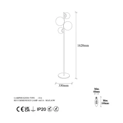 Lampada da Terra oro Bianco Paralume Attacco e 14 max 40 w, Interruttore Connessione Diretta - Mannelli