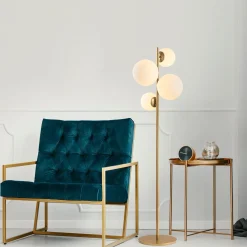 Lampada da Terra oro Bianco Paralume Attacco e 14 max 40 w, Interruttore Connessione Diretta - Mannelli