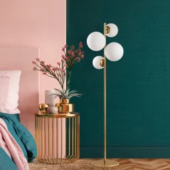 Lampada da Terra oro Bianco Paralume Attacco e 14 max 40 w, Interruttore Connessione Diretta - Mannelli