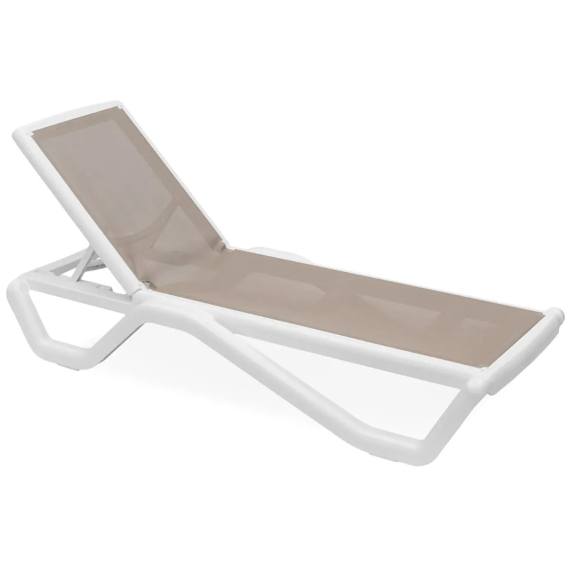 Lettino Prendisole Bianco Beige Impilabile, Regolabile 4 Posizioni Peso Supportato 120 kg 191x57x90h cm, Schienale Regolabile Made in Italy - Rochelle