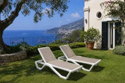 Lettino Prendisole Bianco Beige Impilabile, Regolabile 4 Posizioni Peso Supportato 120 kg 191x57x90h cm, Schienale Regolabile Made in Italy - Rochelle