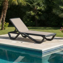 Lettino Prendisole Nero Antracite Beige Impilabile, Regolabile 4 Posizioni Peso Supportato 120 kg 191x57x90h cm, Schienale Regolabile Made in Italy