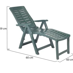 Lettino Prendisole Verde Pieghevole con Poggiapiedi Peso Supportato 120 kg 60x60x109h cm, Schienale Regolabile Made in Italy - Henagar