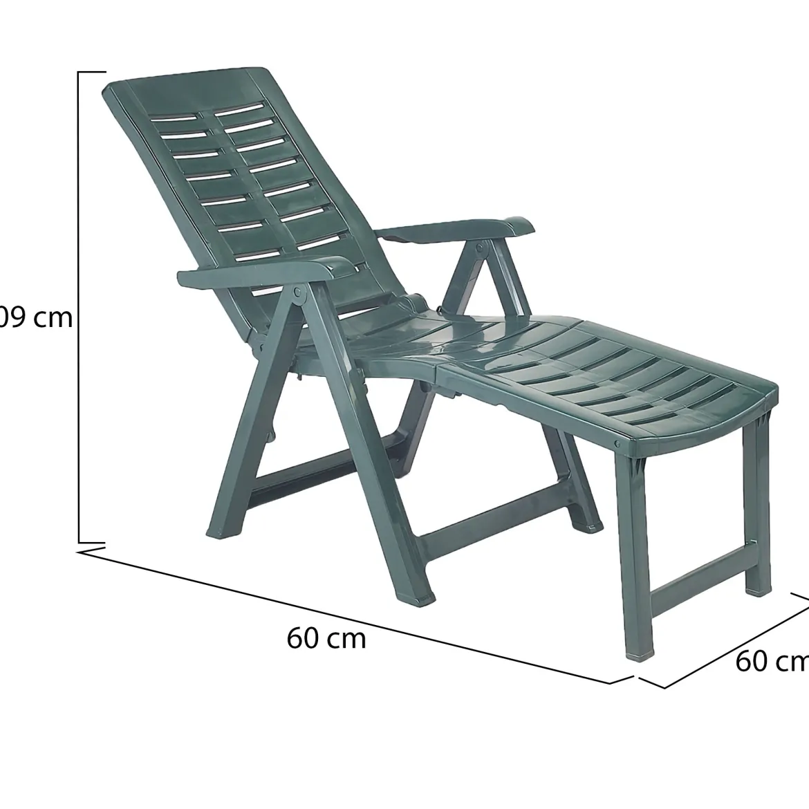 Lettino Prendisole Verde Pieghevole con Poggiapiedi Peso Supportato 120 kg 60x60x109h cm, Schienale Regolabile Made in Italy - Henagar