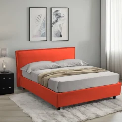 Letto Alla Francese Arancione Materasso Incluso Sfoderabile, Contenitore Made in Italy - Brienza