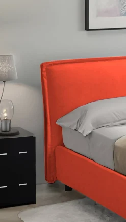 Letto Alla Francese Arancione Sfoderabile Contenitore, Dimensione Materasso 120x200 cm Made in Italy - Brosso