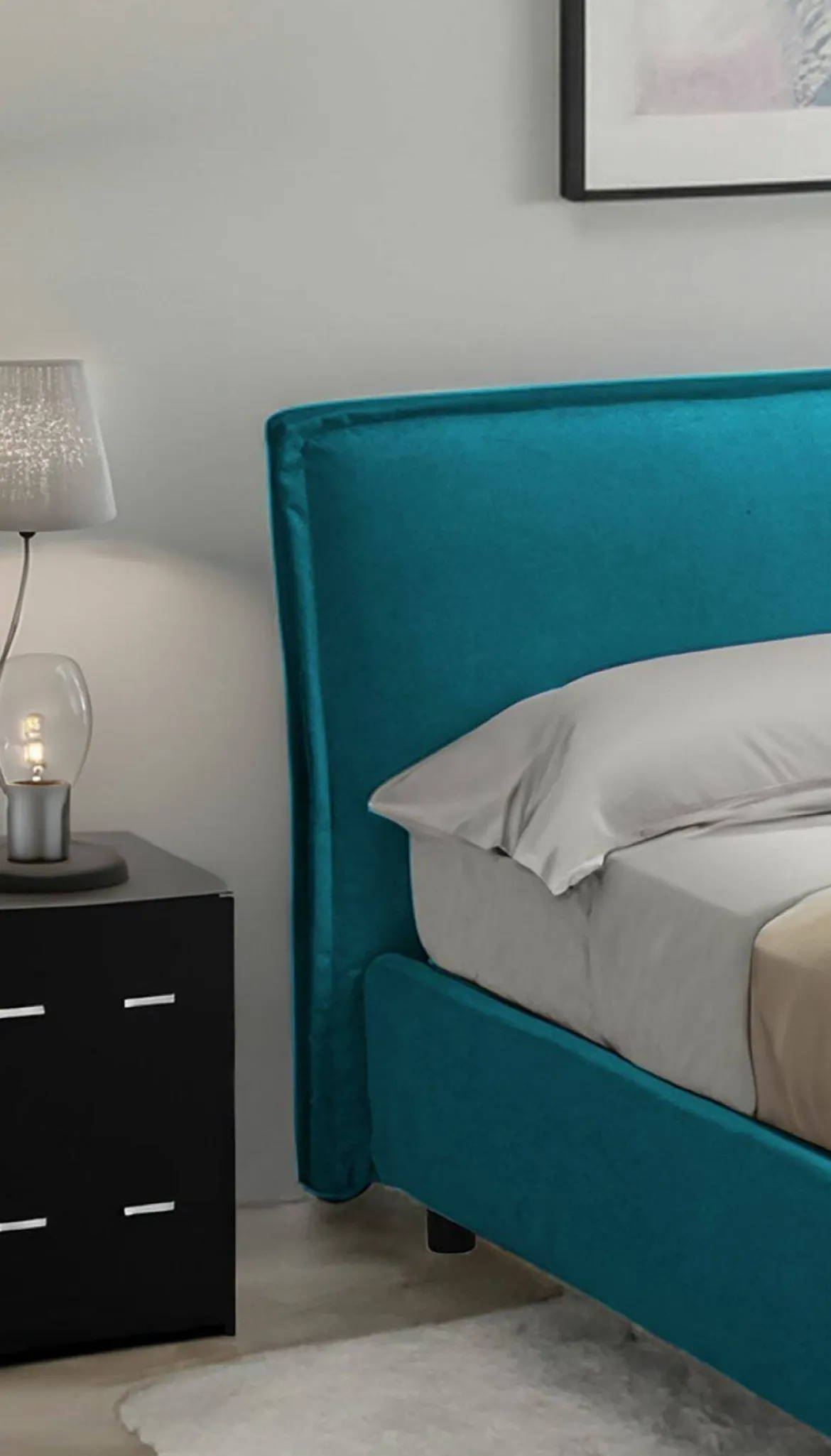 Letto Alla Francese Azzurro Sfoderabile Contenitore, Dimensione Materasso 120x190 cm Made in Italy - Bronte