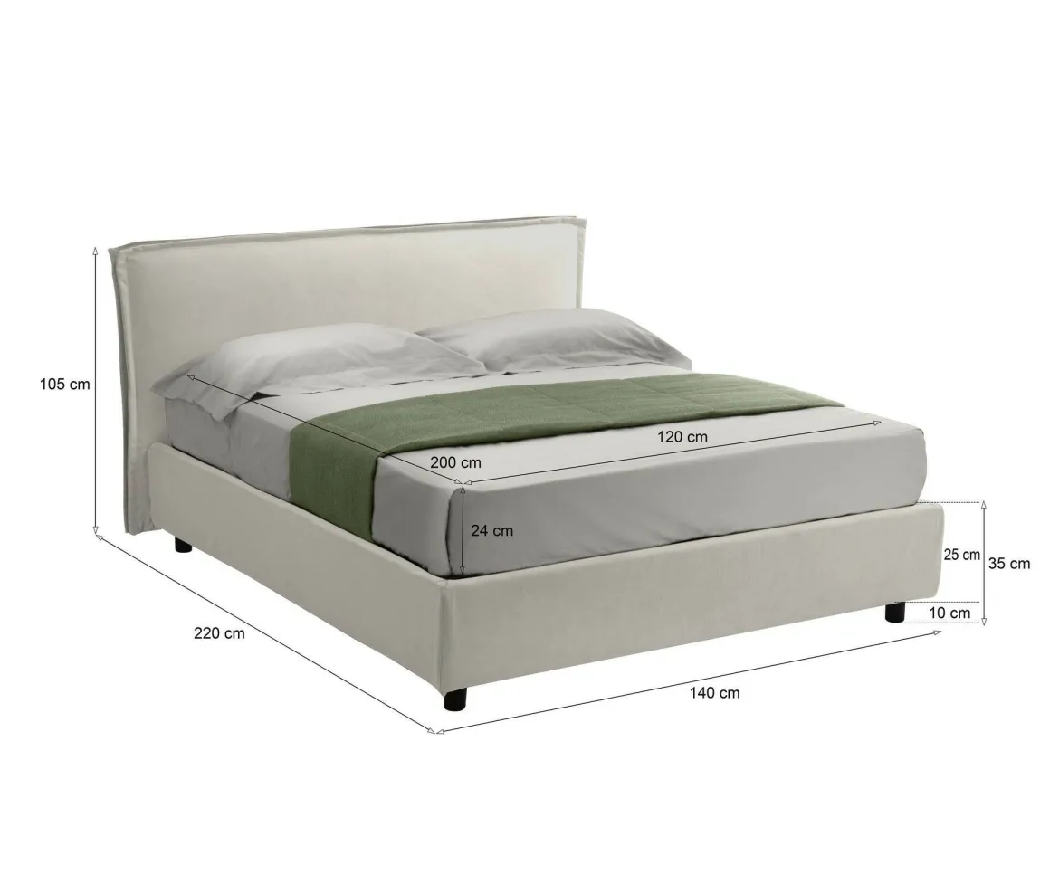 Letto Alla Francese Beige Materasso Incluso Sfoderabile, Contenitore Made in Italy - Brienza