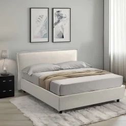 Letto Alla Francese Beige Sfoderabile Contenitore, Dimensione Materasso 120x190 cm Made in Italy - Bronte