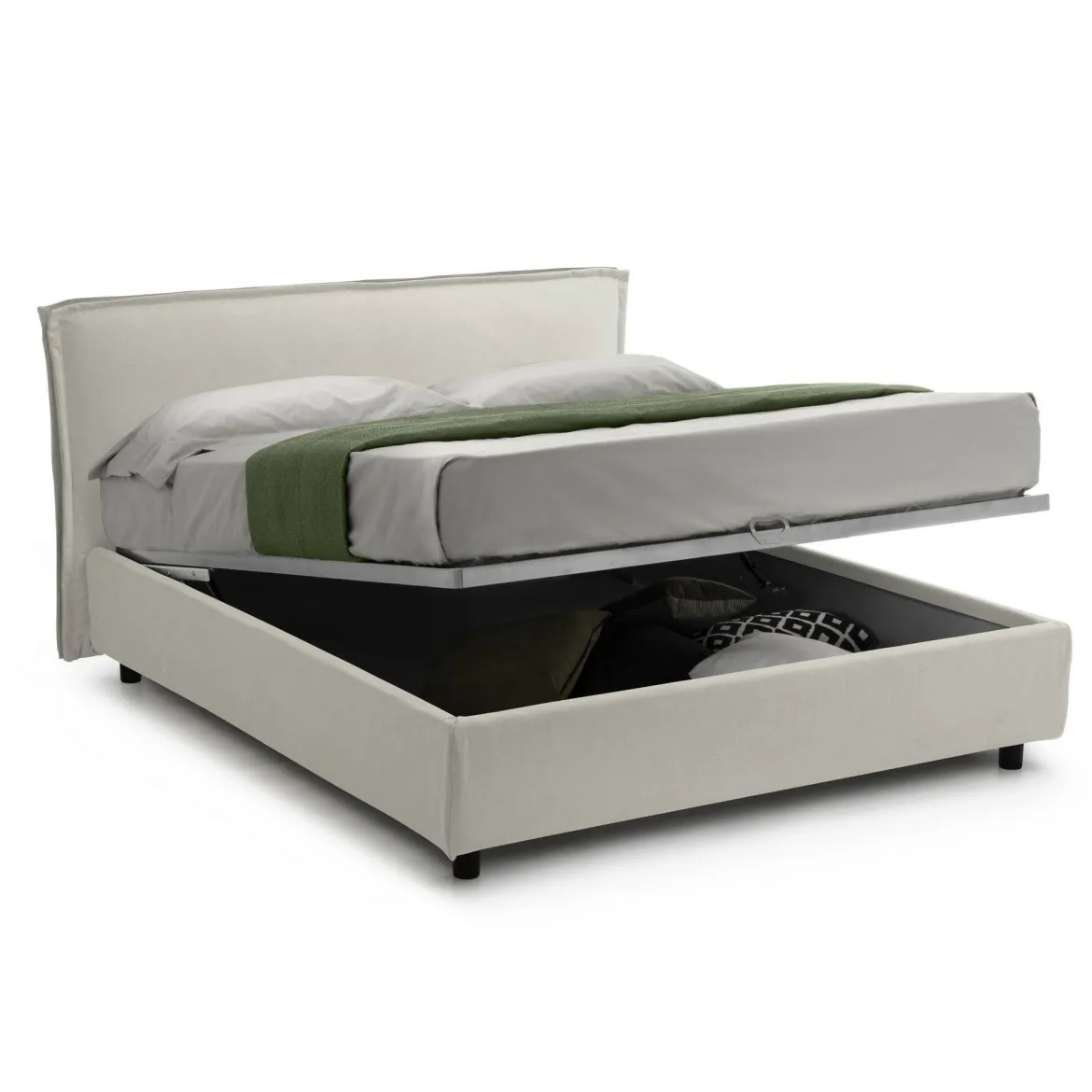 Letto Alla Francese Beige Sfoderabile Contenitore, Dimensione Materasso 120x190 cm Made in Italy - Bronte