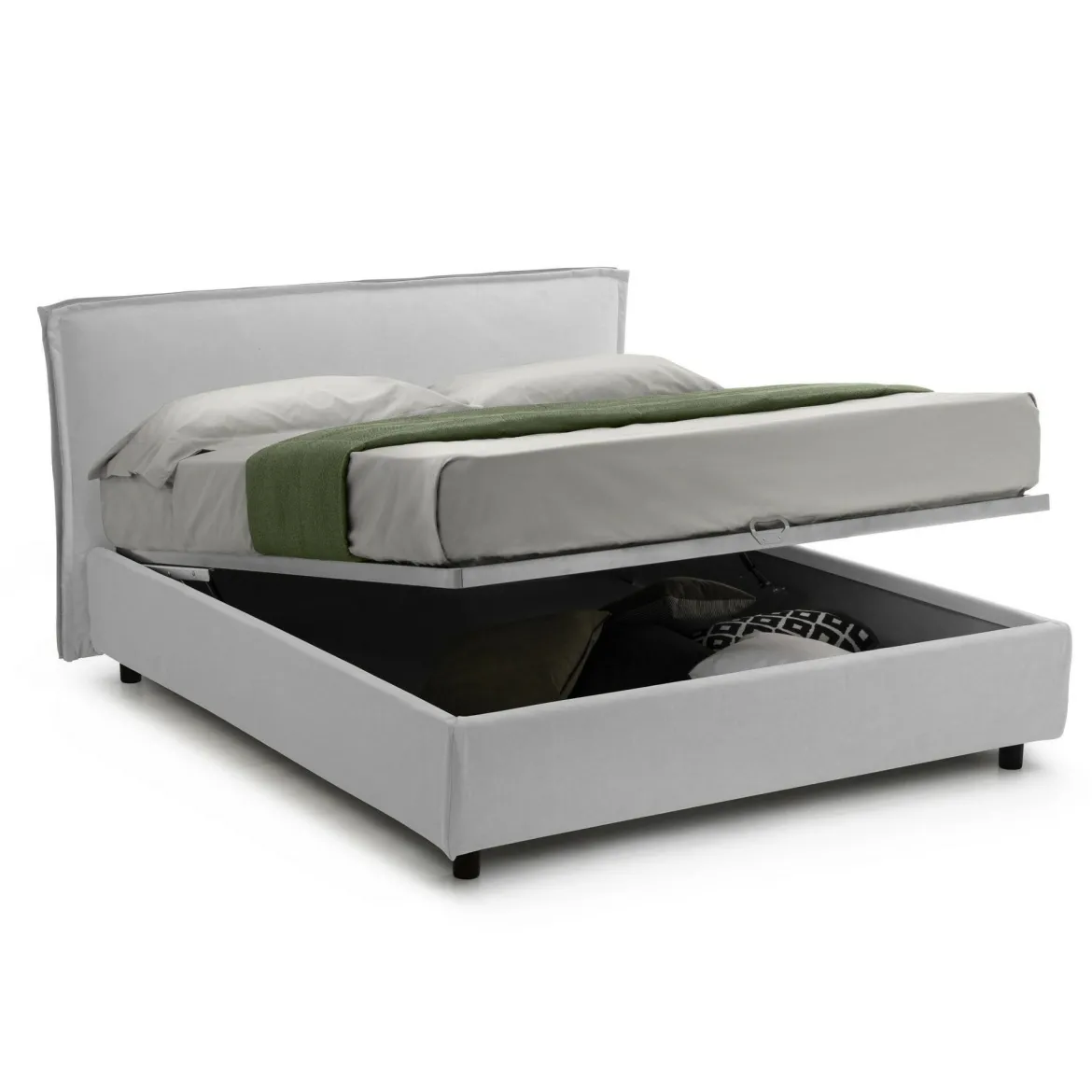 Letto Alla Francese Bianco Materasso Incluso Sfoderabile, Contenitore Made in Italy - Broni