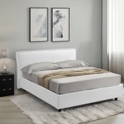 Letto Alla Francese Bianco Sfoderabile Contenitore, Dimensione Materasso 120x190 cm Made in Italy - Bronte