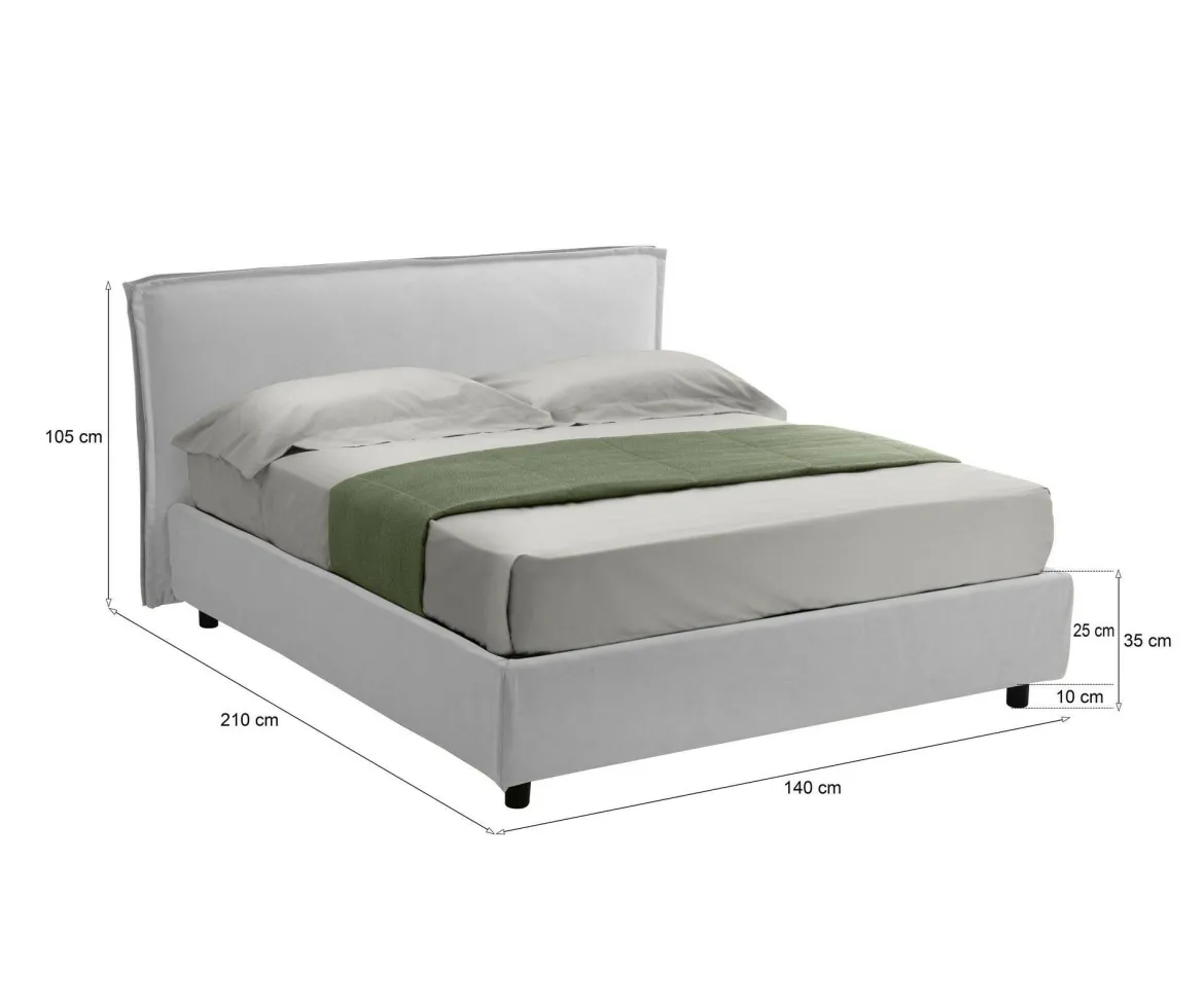 Letto Alla Francese Bianco Sfoderabile Contenitore, Dimensione Materasso 120x200 cm Made in Italy - Brosso