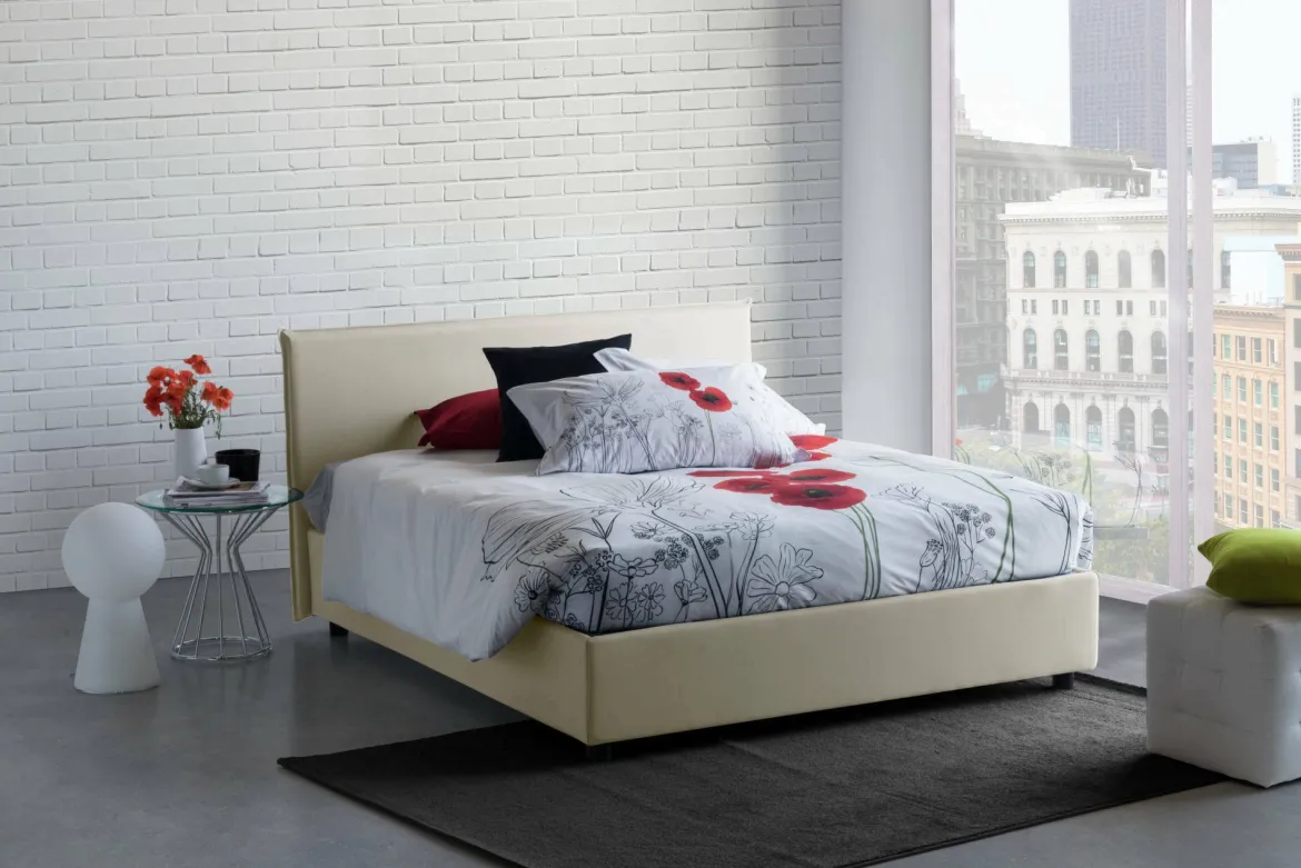 Letto alla francese design beige 155x215cm - Alvacus