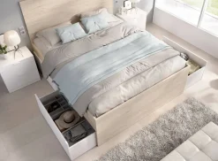 Letto alla francese design bianco e rovere 218x149cm - Conching