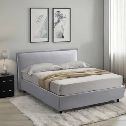 Letto Alla Francese Grigio Materasso Incluso Sfoderabile, Contenitore Made in Italy - Brienza