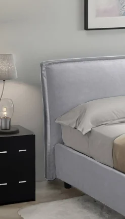 Letto Alla Francese Grigio Materasso Incluso Sfoderabile, Contenitore Made in Italy - Brienza