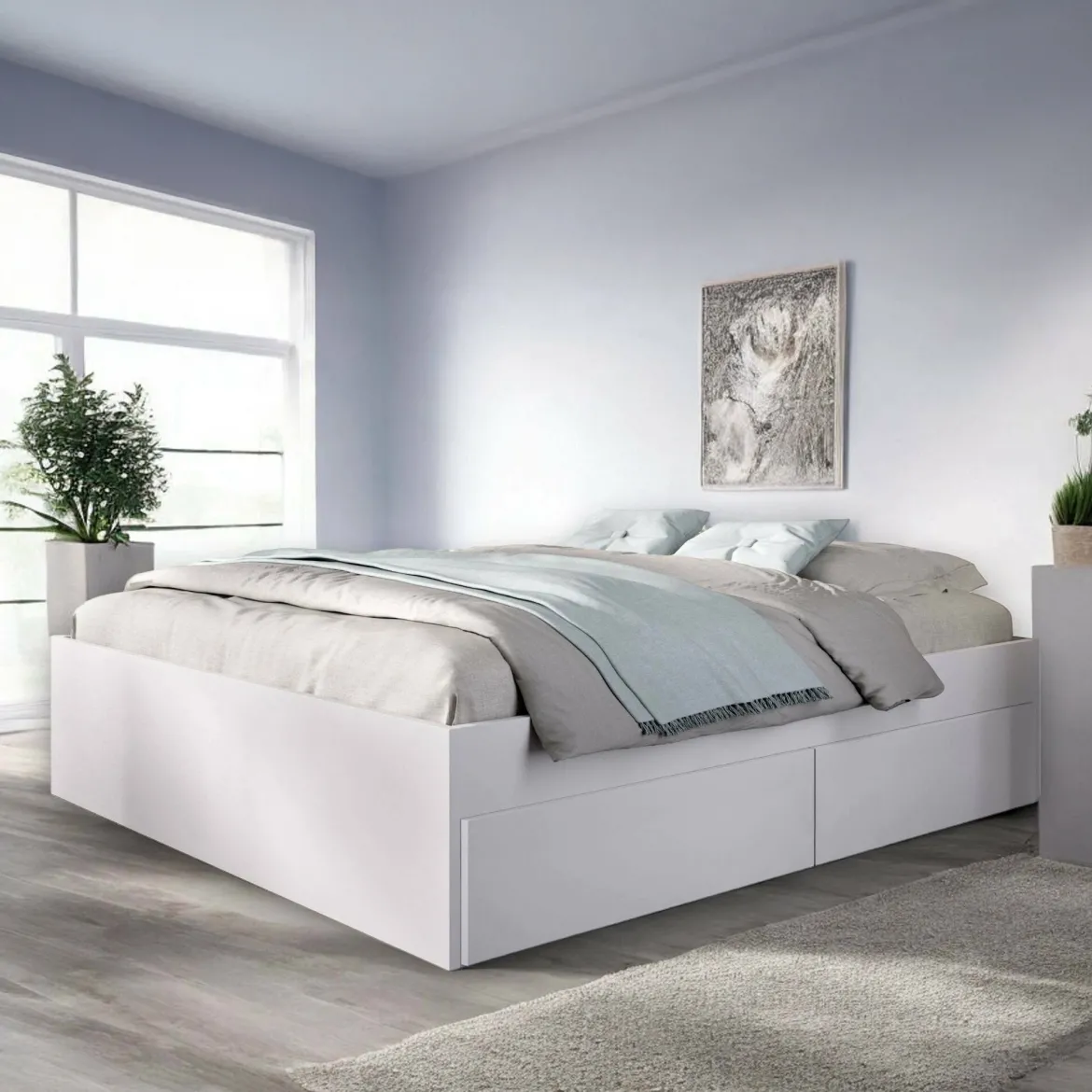 Letto alla francese in legno blu 155x215cm - Annica