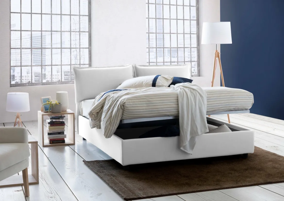 Letto alla francese in tessuto bianco 155x205cm - Arden
