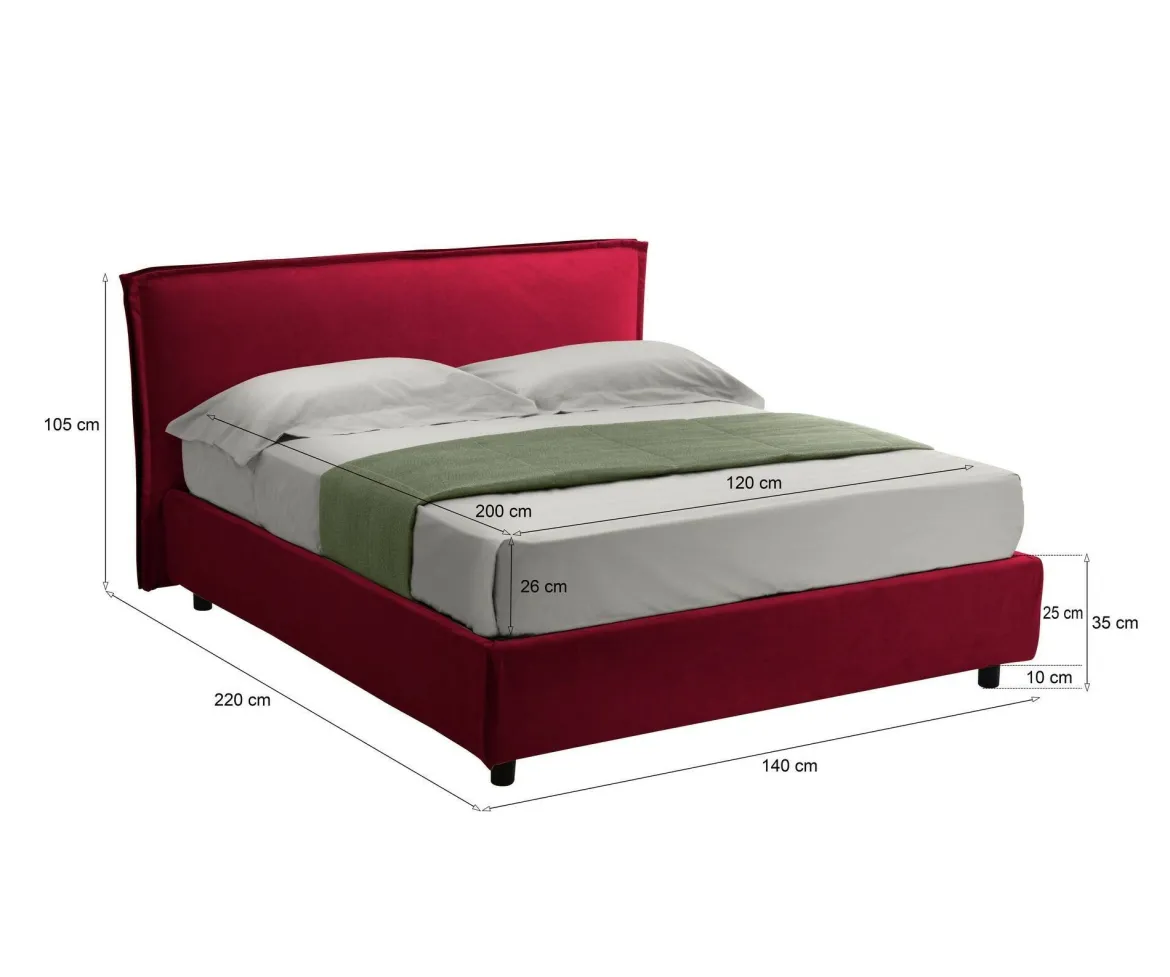 Letto Alla Francese Rosso Materasso Incluso Sfoderabile, Contenitore Made in Italy - Brienza