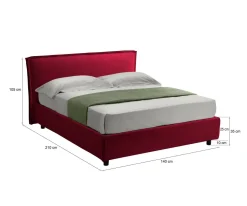 Letto Alla Francese Rosso Sfoderabile Contenitore, Dimensione Materasso 120x190 cm Made in Italy - Bronte