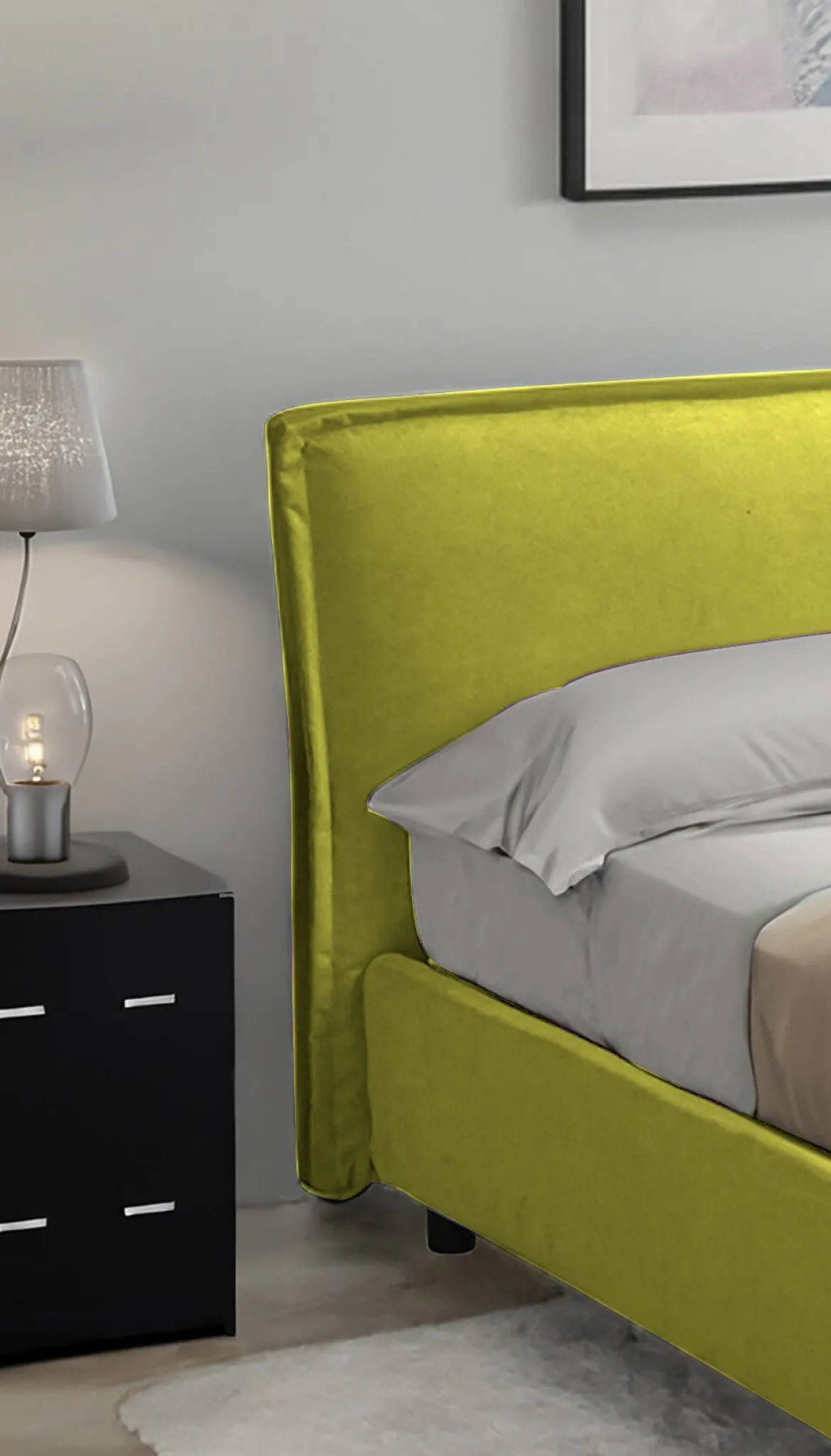 Letto Alla Francese Verde Sfoderabile Contenitore, Dimensione Materasso 120x190 cm Made in Italy - Bronte