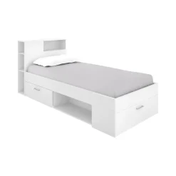 Letto bambini cassetti e scaffale 218x99cm bianco - Adrielle