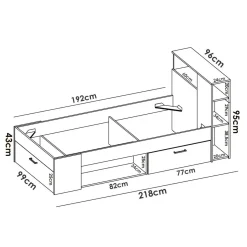 Letto bambini cassetti e scaffale 218x99cm bianco - Adrielle